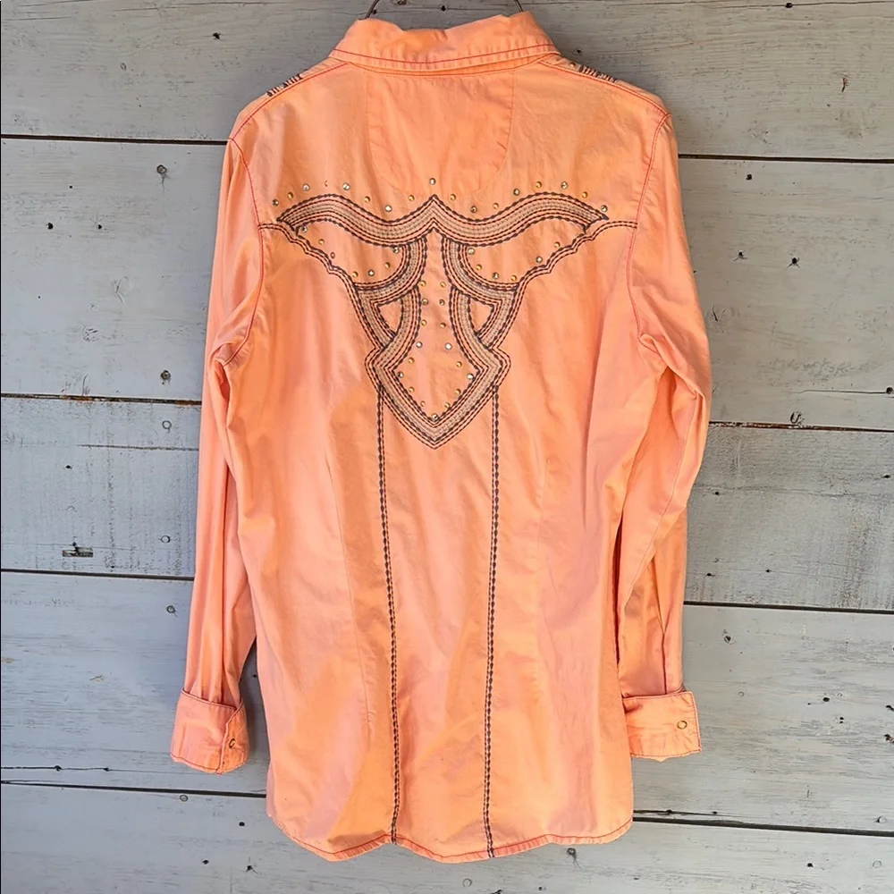 Embellished Peach Button-Up Shirt - Picture 2 of 6